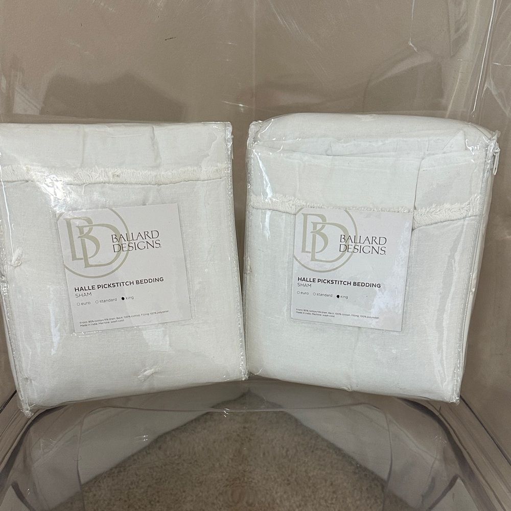 NWT Ballard Designs Halle Pickstitch Quilted Bedding Sham - White (2) KING